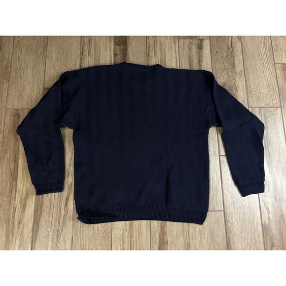 Vtg 90s Chaps Ralph Lauren Sweater Large Navy Crewneck Cotton Herringbone Knit - Picture 2 of 10